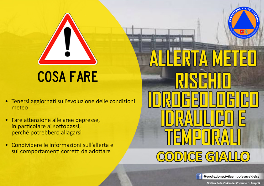 23 settembre 2024, allerta meteo codice giallo per rischi idrogeologico-idraulico reticolo minore e temporali forti