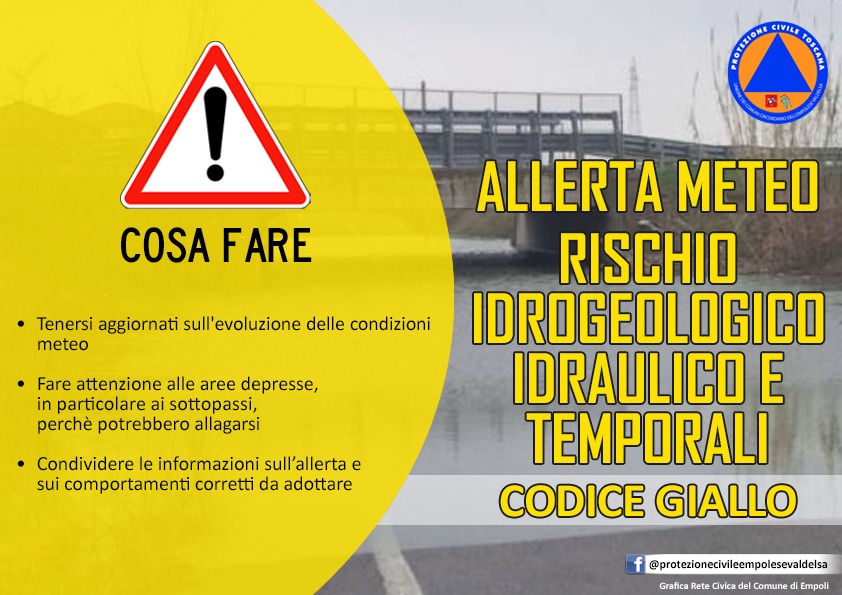 25 settembre 2024, allerta meteo codice giallo per rischi idrogeologico-idraulico reticolo minore e temporali forti