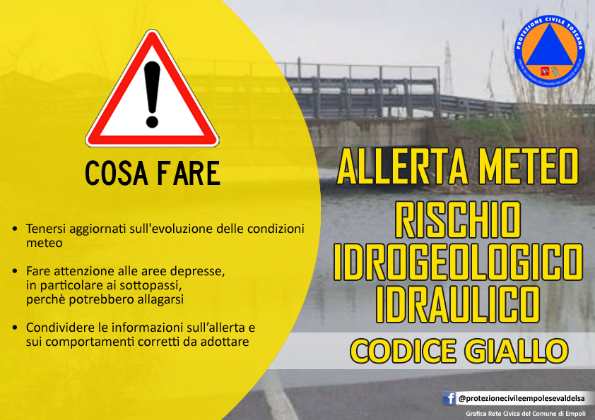 23-24 ottobre 2024, allerta meteo codice giallo per rischi idrogeologico-idraulico reticolo minore