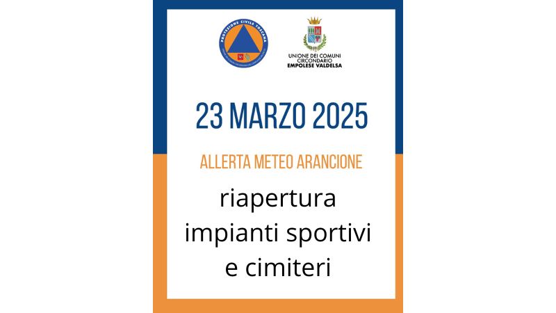 Allerta meteo arancione, il 23 marzo riaprono cimiteri e impianti sportivi